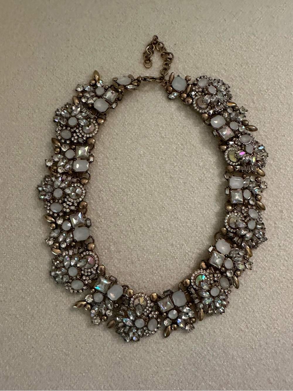 Statement Rhinestone Vintage Inspired Collar Necklace - White & Gold 16” + 3” - Picture 2 of 6